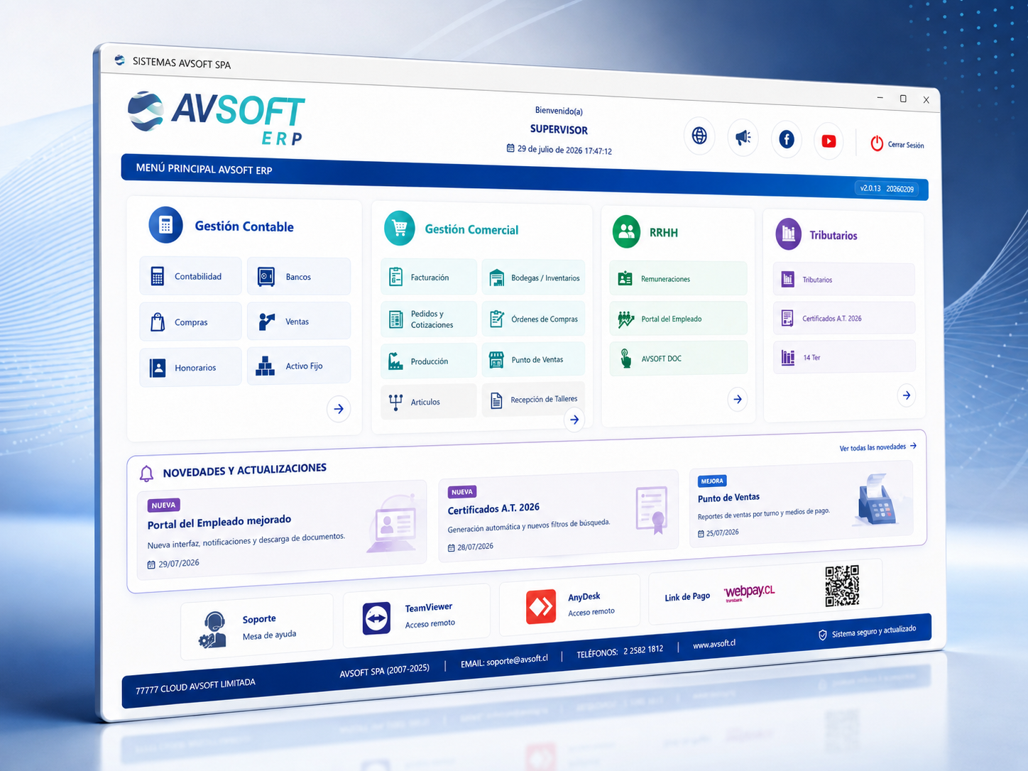 Menú principal de AVsoft ERP